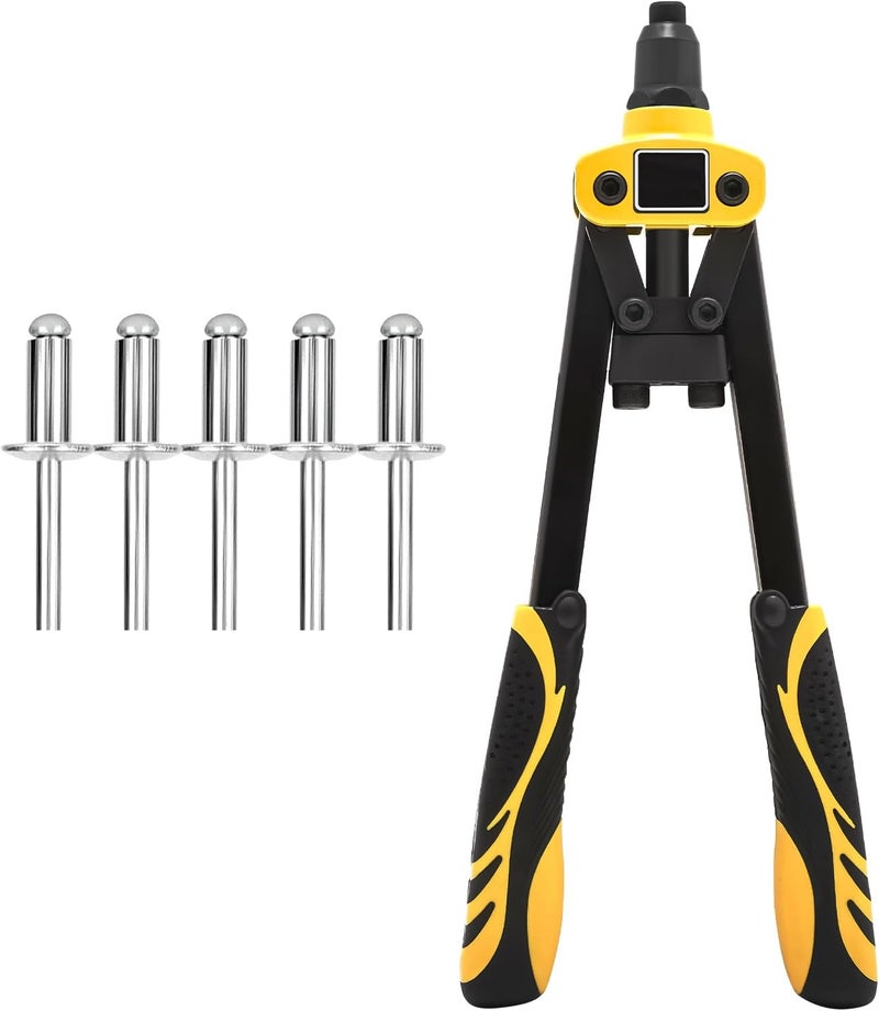Labfintom 13" Rivet Gun, Rivet Gun Kit with 5 Pcs Rivets, 3 Nosepieces Manual Hand Pop Rivet Gun(1/8", 5/32", 3/16"), Heavy Duty Rivet Tool for Metal, Aluminum, Stainless Steel - Image 1